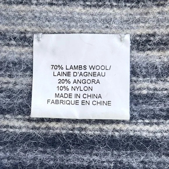 Echo Lambswool Angora Blend Striped Ombre Fringe Scarf Neutral Cozy - Picture 3 of 5